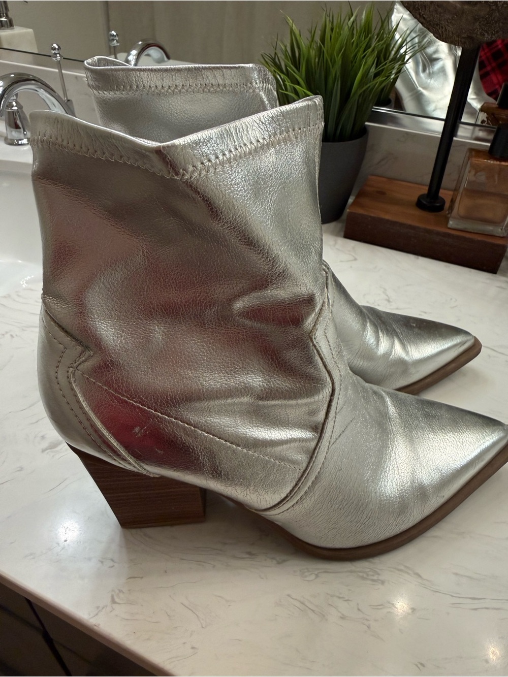 MIA Metallic Silver Pointed Toe Ankle Booties